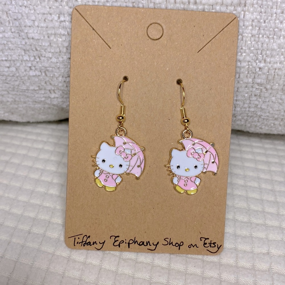 Hello Kitty Inspired Pink Umbrella Hello Kitty Earrings NWT